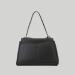 Back view of structured black leather office bag for business executives.