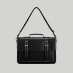 Black crossbody work briefcase for professionals, featuring an adjustable shoulder strap.