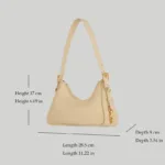Dimensions and sizing guide for the 11.22 inch beige leather shoulder bag