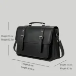 Dimensions and sizing guide for 16.14 inch large capacity black laptop briefcase.