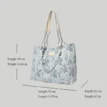 Dimensions and sizing guide for 13.78 inch large capacity floral embossed leather tote bag