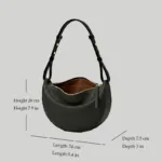 Dimensions and sizing guide for the classic black everyday crescent bag (24cm x 20cm x 7.5cm)