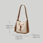 Dimensions and sizing guide for 8.27 inch small two-tone everyday bucket bag