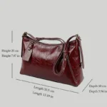 Dimensions and sizing guide for 13.19 inch vintage oil-waxed vegan leather tote bag.