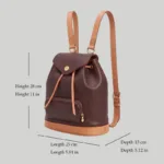 Dimension guide for wholesale leather backpack showing Height 28 cm, Length 25 cm, and Depth 13 cm.