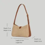 Dimensions of structured woven shoulder bag showing length 25.5cm, height 15cm, and depth 6cm