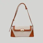 Orange Structured two-tone canvas and leather trim shoulder bag with gold hardware front view