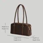 Diagram showing dimensions of the east-west shoulder bag: Width 32cm, Height 16cm, Depth 9cm