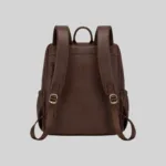 Back view of the dark brown ergonomic PU backpack highlighting breathable mesh straps